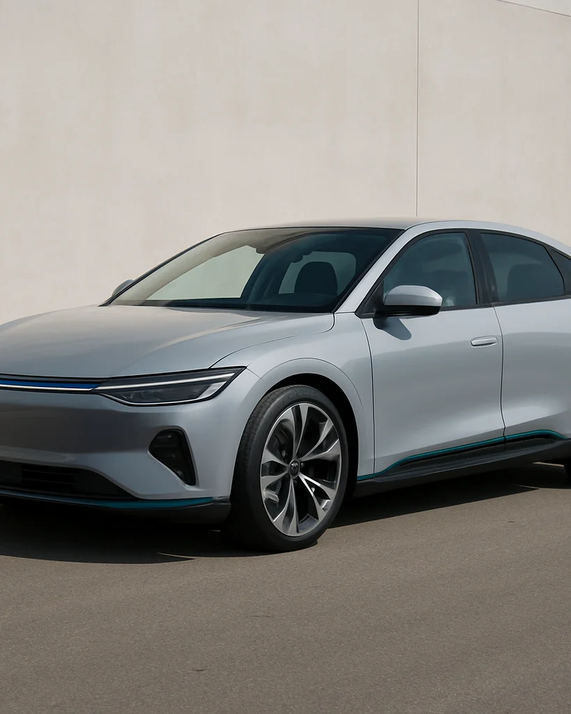 Editorial automotive photograph of a three-quarter exterior view